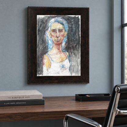 Black And White Figurative Expressionist Portrait Painting Rectangular Wall Art For Living Room By Mesonart