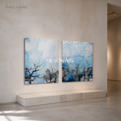 Blue And White Textured Abstract Landscape Painting Rectangular Wall Art For Living Room By Mesonart
