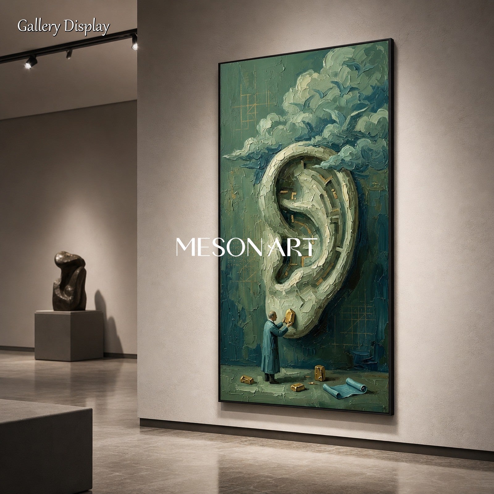 Surrealist Ear Painting With Textured Relief For Sophisticated Home Office Decor