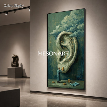 Surrealist Ear Painting With Textured Relief For Sophisticated Home Office Decor