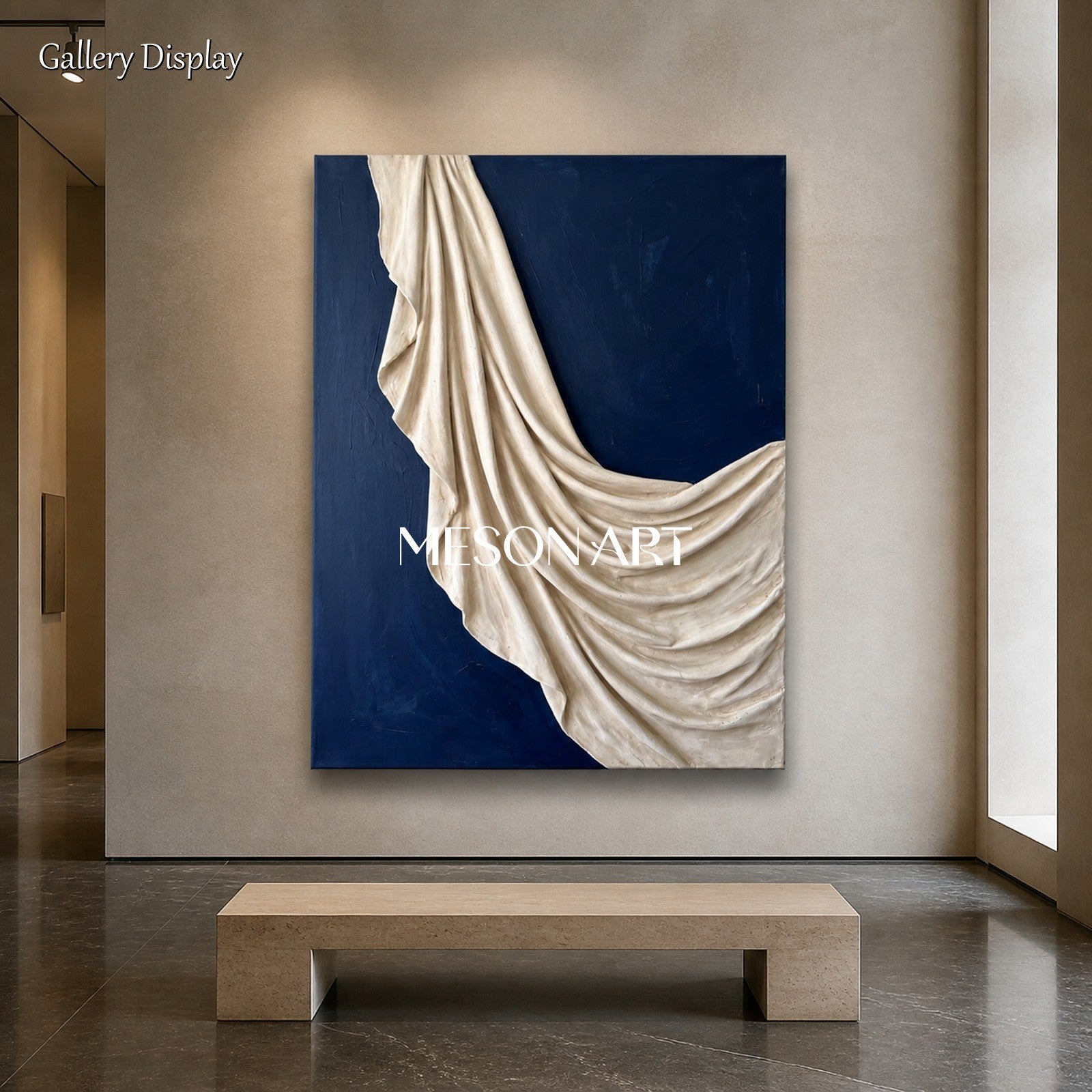 Blue And White Sculptural Plaster Art Rectangular Wall Decor Original Artist Hand Painted By Mesonart