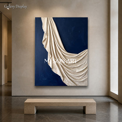 Blue And White Sculptural Plaster Art Rectangular Wall Decor Original Artist Hand Painted By Mesonart