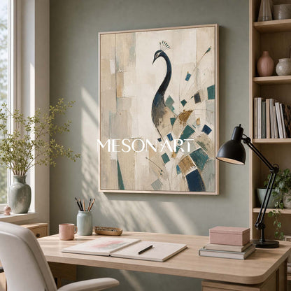 Art Deco Peacock Painting Abstract Geometric Animal Wall Art For Modern Living Room Entryway Decor