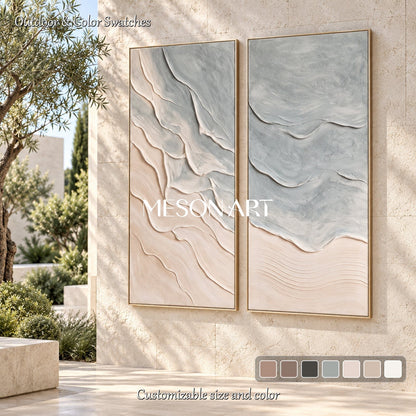Blue And Beige Beach Ocean Art Rectangular Wall Decor Original Artist By Mesonart