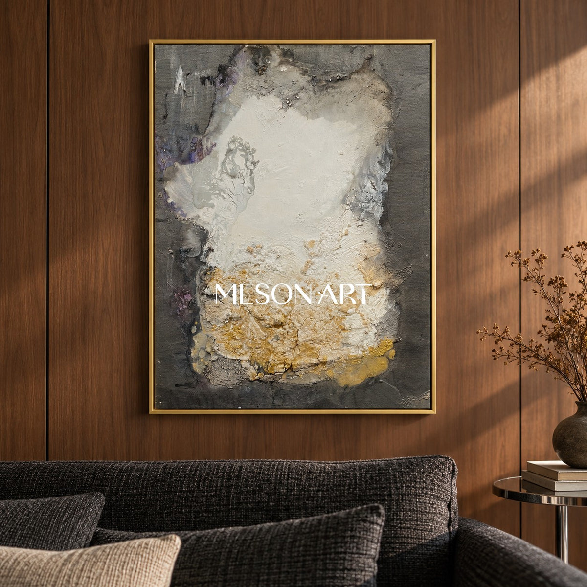 Black And White Abstract Painting Textured Modern Canvas Wall Art For Living Room By Mesonart
