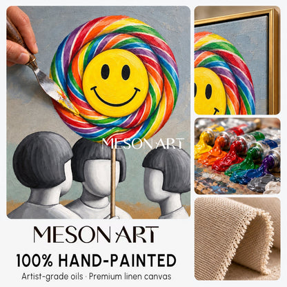 Yellow And Gray Surrealist Painting Lollipop Rectangular Wall Art Original Artist By Mesonart