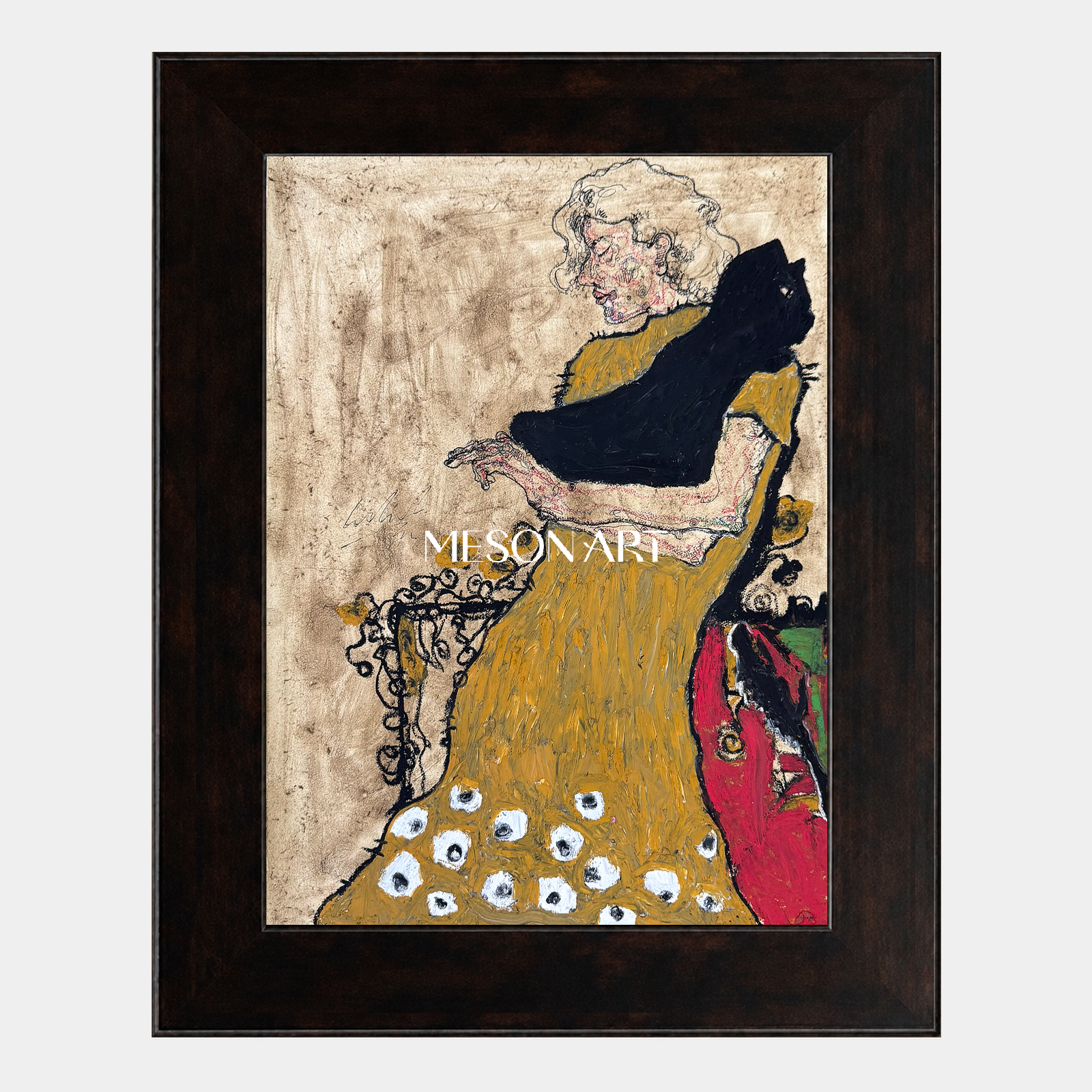 Gold And Black Figurative Painting Original Contemporary Art Rectangular Wall Decor For Living Room By Mesonart