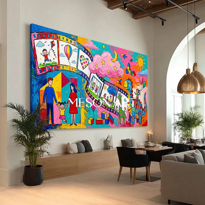 Colorful Family Graffiti Art With Dinosaurs For Kids Room Decor