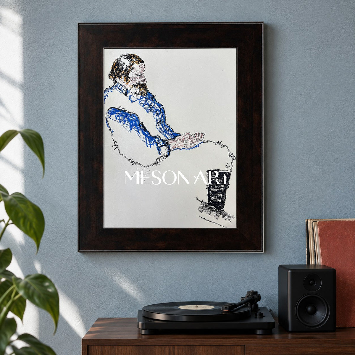 Blue And Black Abstract Figurative Painting Modern Expressionist Art Rectangular Wall Decor By Mesonart