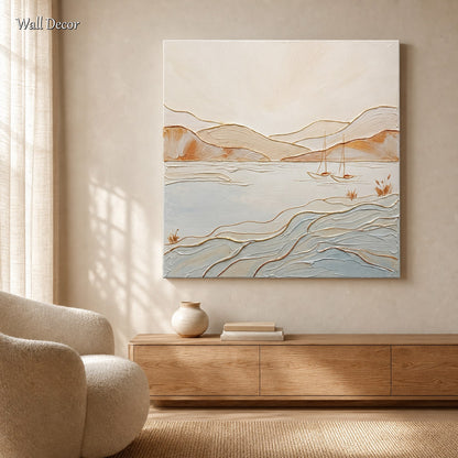 Minimalist Coastal Art With Gold Accents For Modern Living Spaces