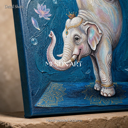 Blue And White Abstract Art Yoga Elephant Surreal Rectangular Wall Decor By Mesonart