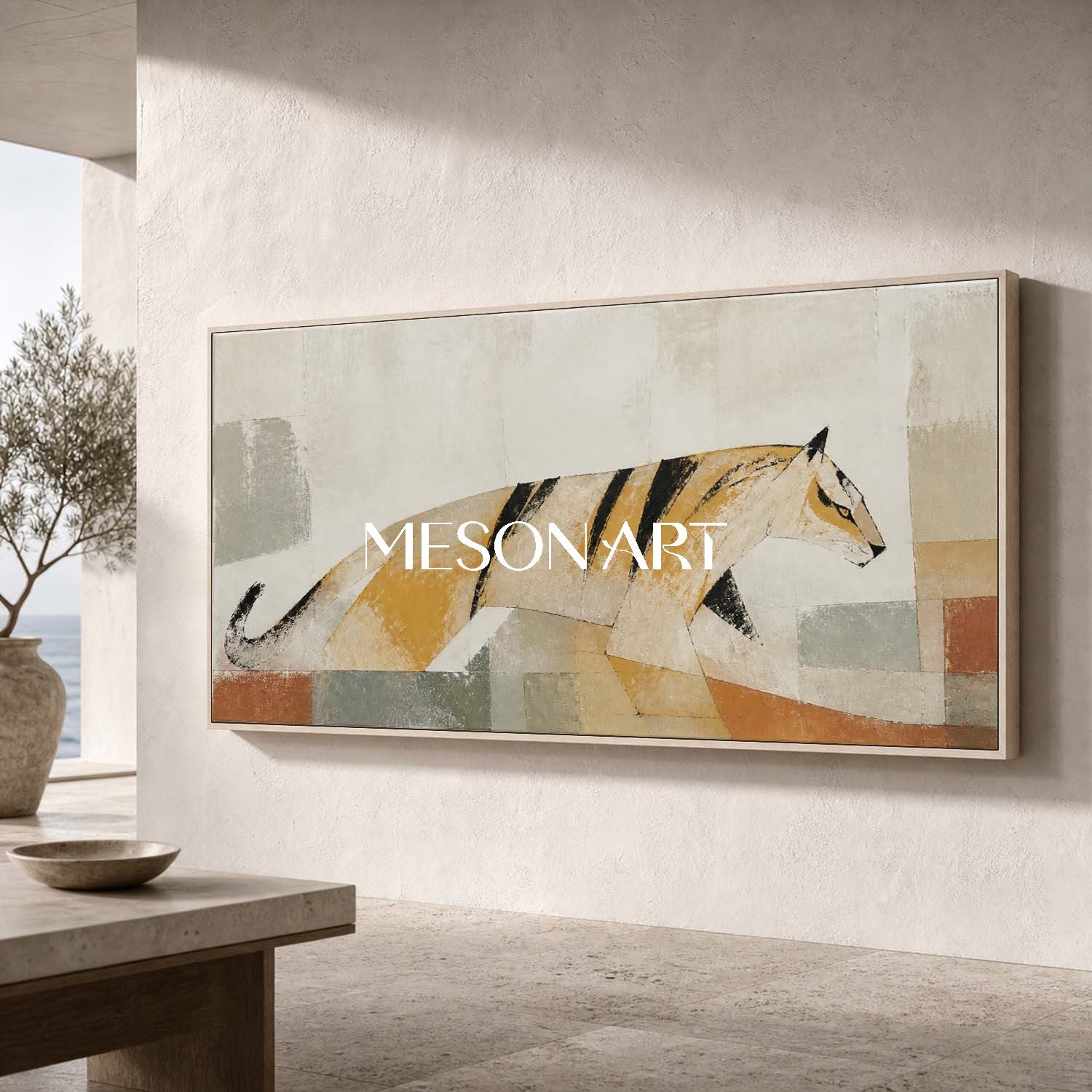 Abstract Tiger Canvas Art Minimalist Geometric Painting For Modern Living Room Decor