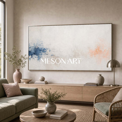 Blue And White Minimalist Abstract Painting For Modern Living Room Decor With Textured Canvas