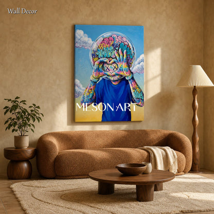 Vibrant Graffiti Art Painting With Bubble Head Figure For Modern Living Room Decor