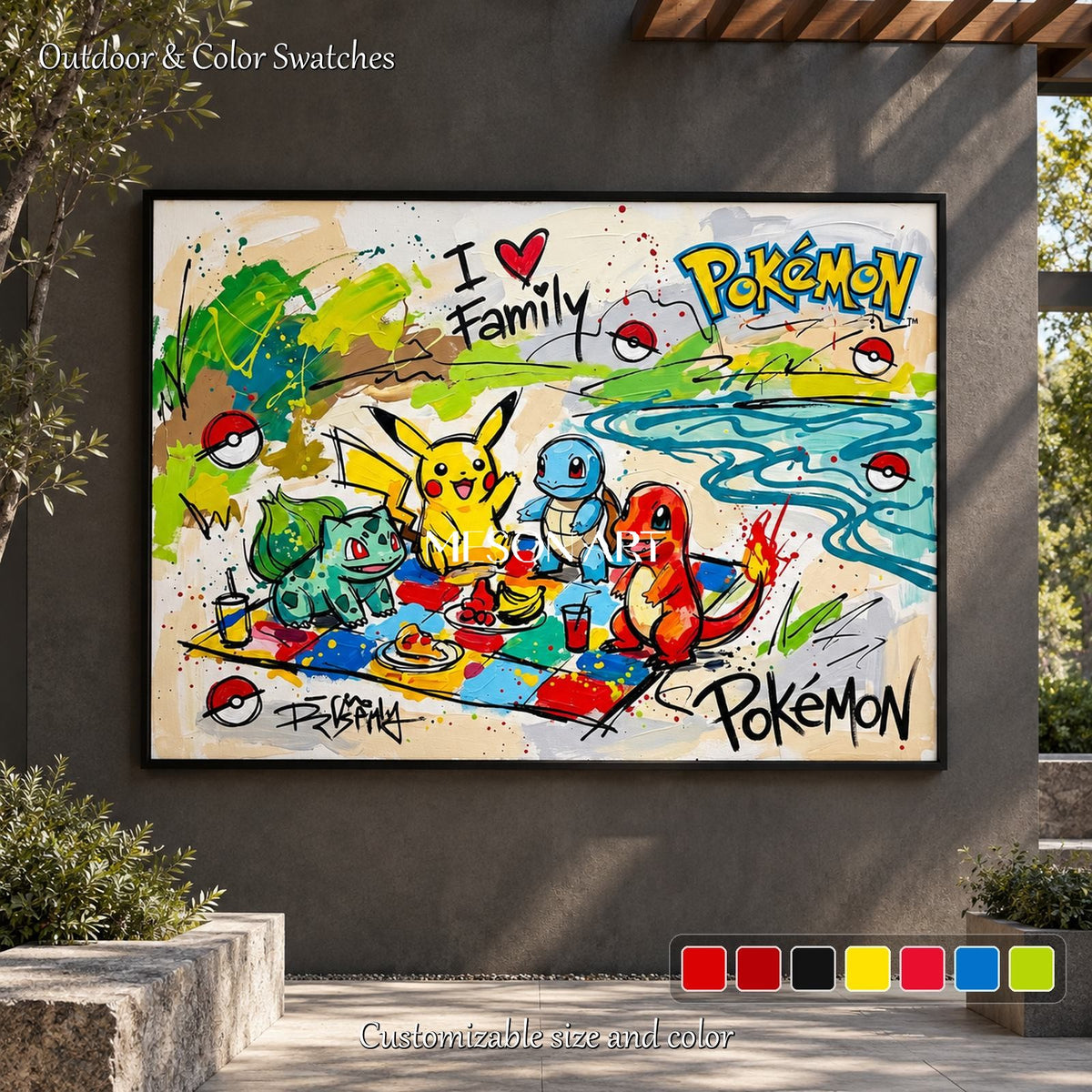 Yellow And Red Pop Art Painting Of Pikachu Pokemon Rectangular Wall Art By Mesonart