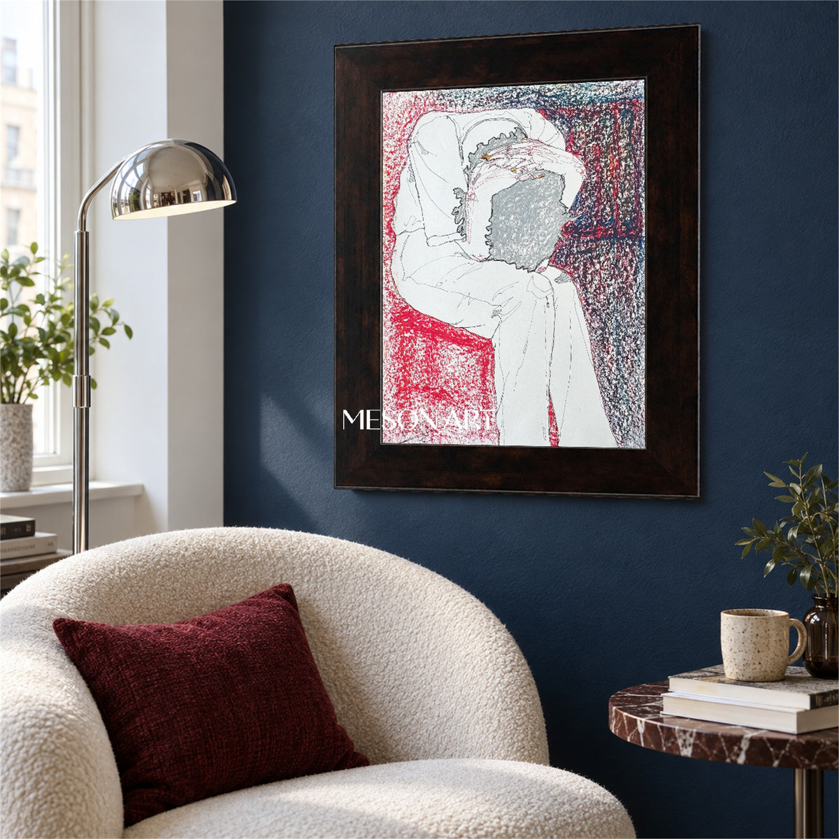 Red And White Symbolic Figurative Abstract Painting Original Artwork By Artist For Living Room Wall Decor Rectangular By Mesonart