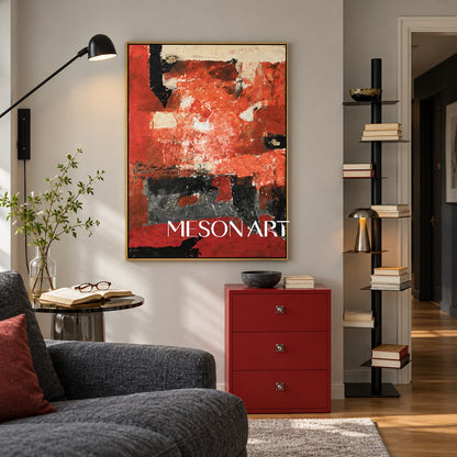 Red And Black Abstract Art Modern Textured Painting Original Artist Large Wall Art For Living Room By Mesonart