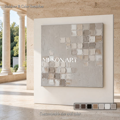 Minimalist Geometric Textured Wall Art In Beige And White For Modern Home Decor
