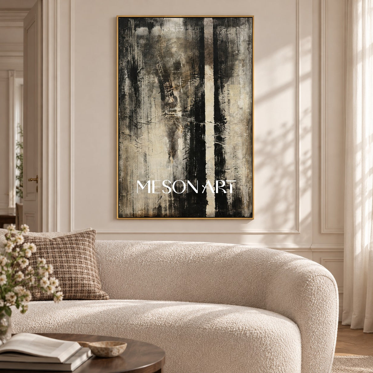 Black And White Abstract Painting Original Artist Hand Painted Mixed Media Textured Canvas Wall Art For Living Room By Mesonart