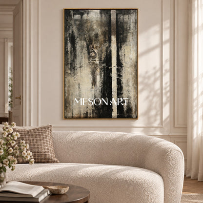 Black And White Abstract Painting Original Artist Hand Painted Mixed Media Textured Canvas Wall Art For Living Room By Mesonart