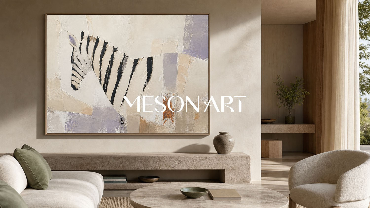 Minimalist Zebra Abstract Oil Painting On Linen Canvas For Modern Living Room Entryway Decor