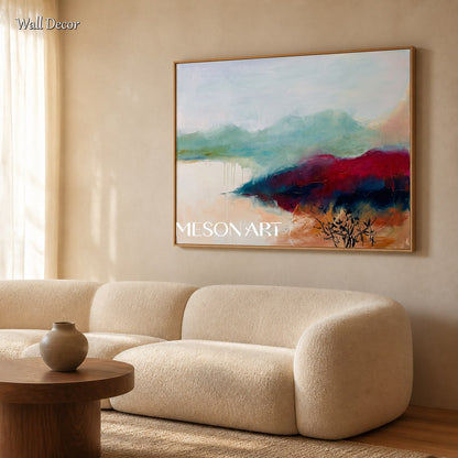 Red And Blue Abstract Landscape Painting Rectangular Wall Art Original Artist Contemporary Expressionist Art By Mesonart