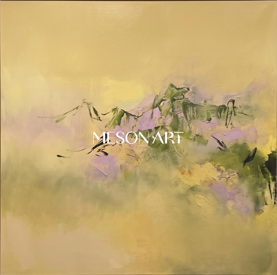 Gold And Green Abstract Contemporary Painting Modern Landscape Square Wall Art Original Artist By Mesonart