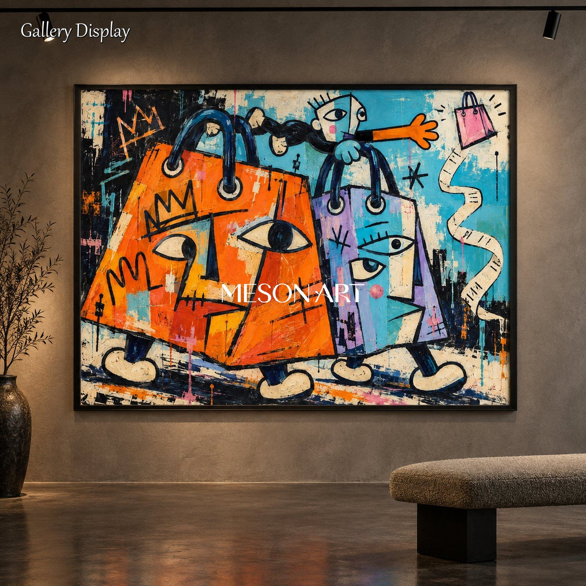 Orange And Blue Abstract Painting Street Art Contemporary Wall Large Canvas By Mesonart