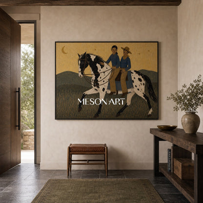 Contemporary Equestrian Painting With Minimalist Horse Riders For Living Room Decor