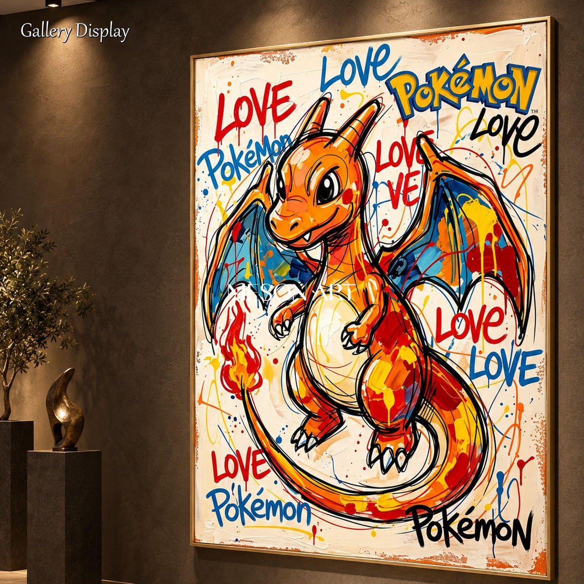 Orange And Blue Pokemon Charizard Painting Hypebeast Art Rectangular Wall Decor Original Artist By Mesonart