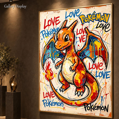 Orange And Blue Pokemon Charizard Painting Hypebeast Art Rectangular Wall Decor Original Artist By Mesonart
