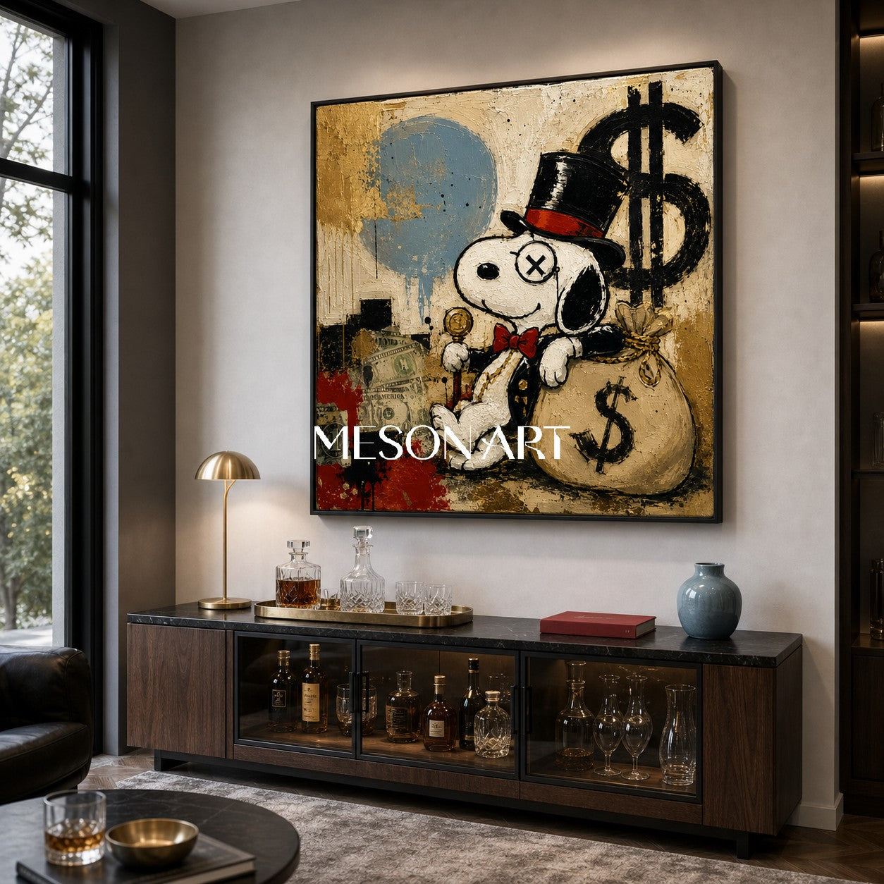 Luxury Graffiti Pop Art Painting With Gold Accents For Modern Living Room Decor