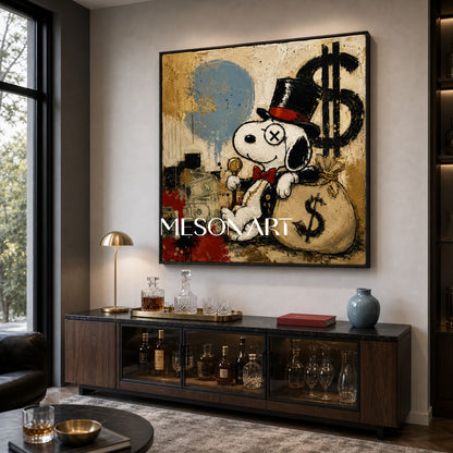 Luxury Graffiti Pop Art Painting With Gold Accents For Modern Living Room Decor