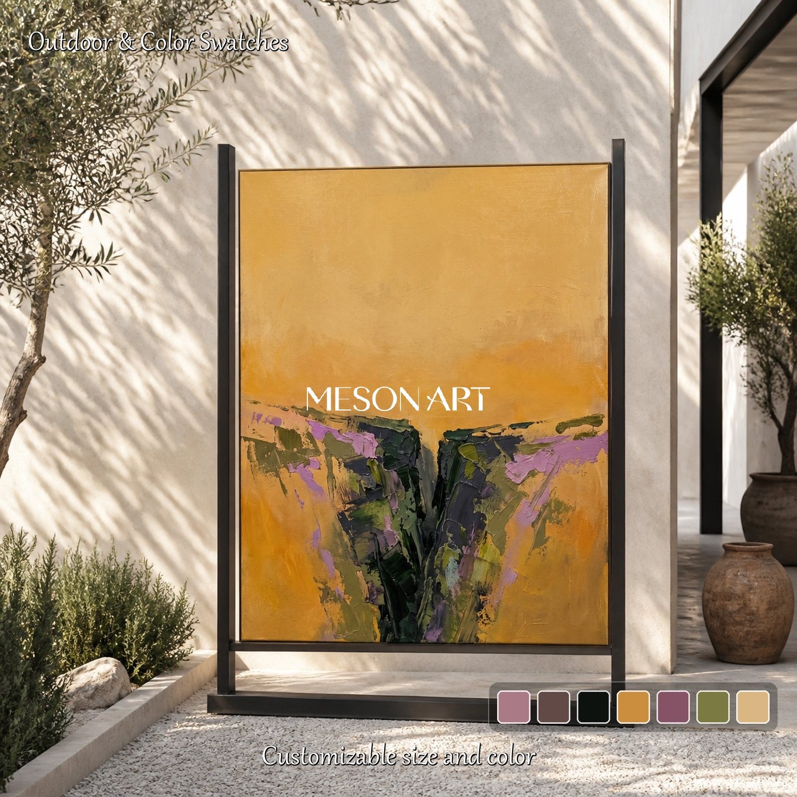 Gold And Purple Abstract Textured Painting Rectangular Wall Art Contemporary Landscape Original Artist By Mesonart