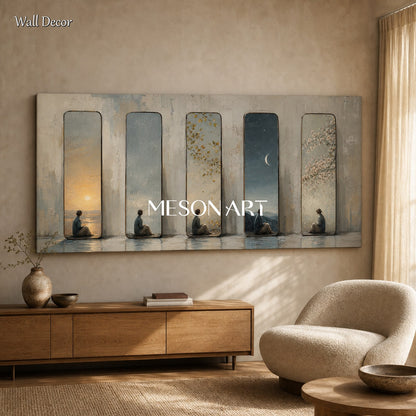 Surrealist Oil Painting Of Meditation And Time Cycles For Modern Executive Office Decor