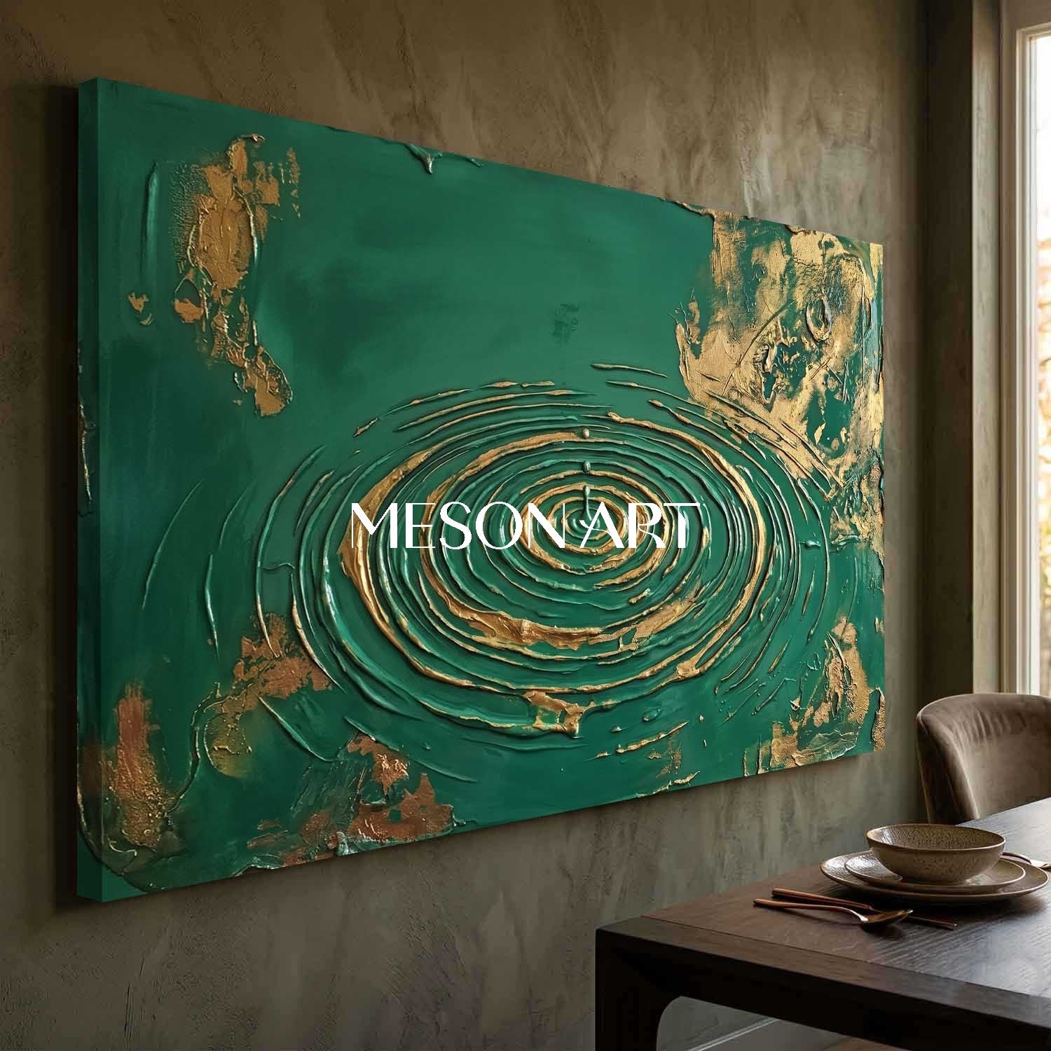 抽象画 ウォールアート パネル ゴールド グリーン Large Green And Gold Abstract Wall Art For Modern Living Room
