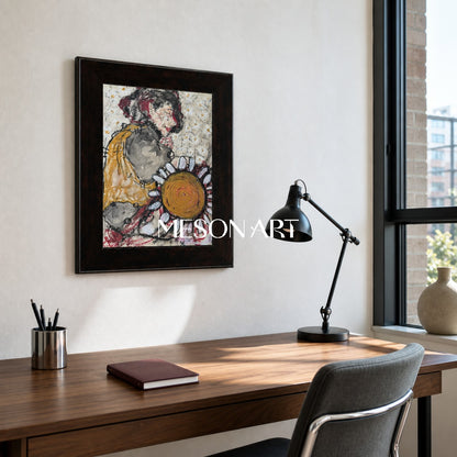 Yellow And Red Figurative Painting Contemporary Original Art Rectangular Wall Art For Living Room By Mesonart