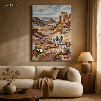 Brown And Blue Modern Landscape Painting Rectangular Wall Art For Living Room Original Artist By Mesonart