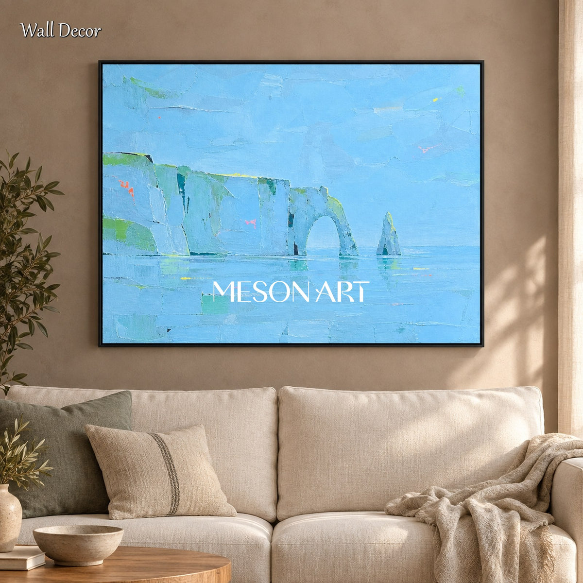 Blue And Green Abstract Landscape Painting Rectangular Wall Art Original Artist Palette Knife By Mesonart