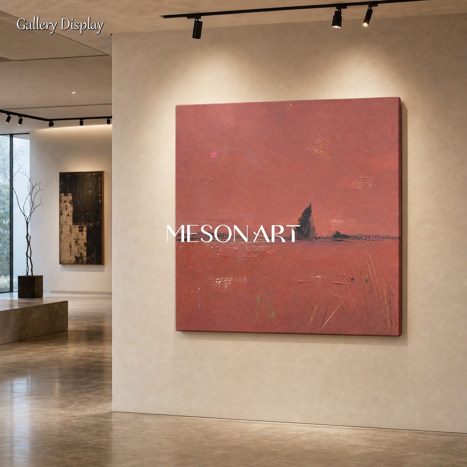 Pink Abstract Landscape Painting Minimalist Wall Art For Modern Living Room Decor