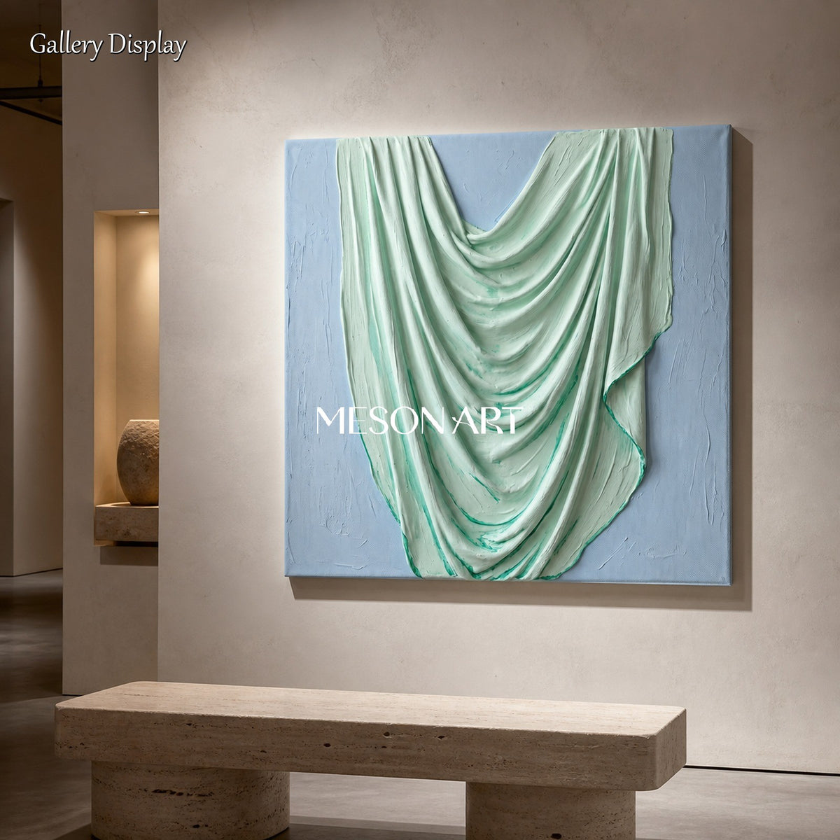 Green And Blue Minimalist Sculptural Textured Wall Art Square Original Artist By Mesonart