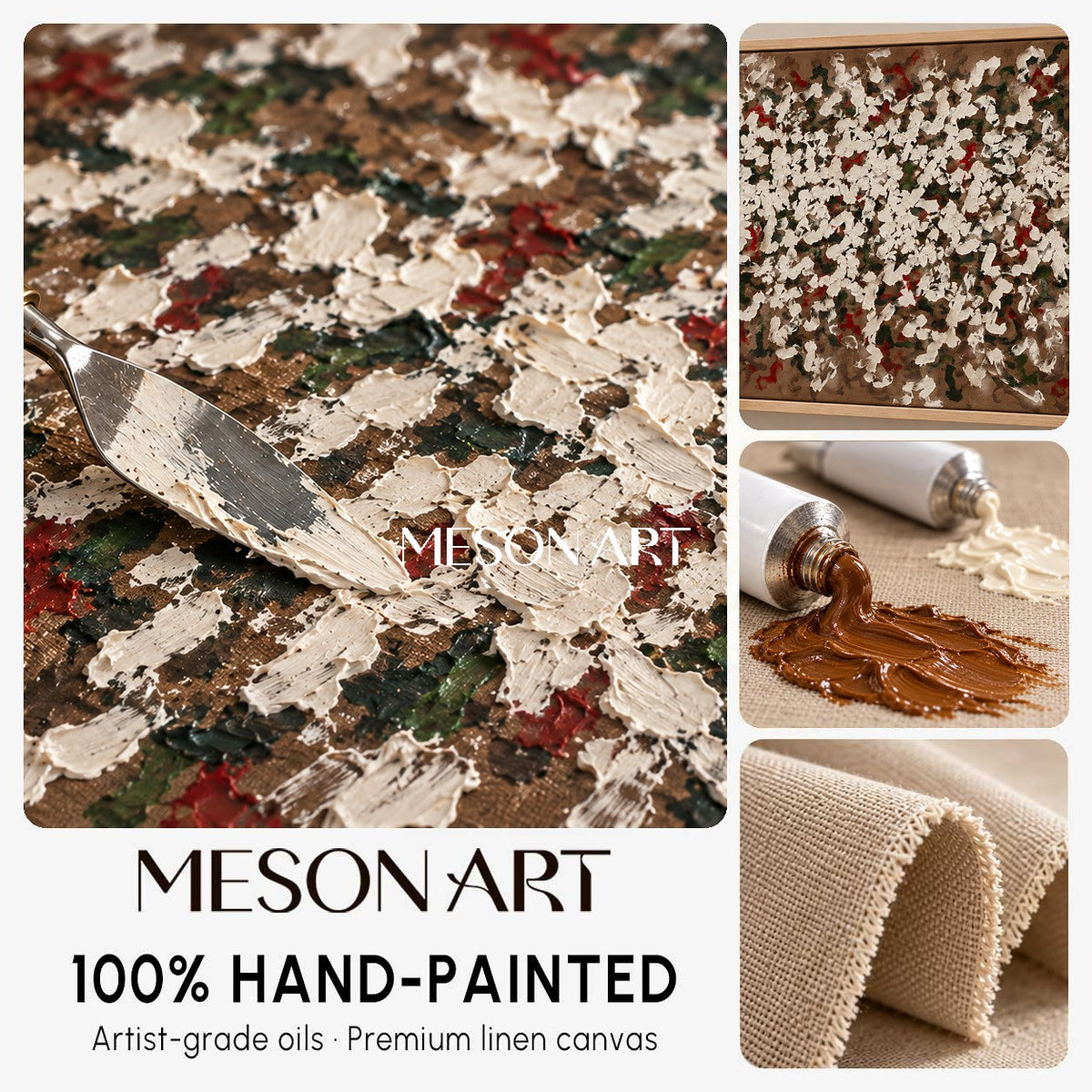 Brown And White Abstract Art Panoramic Wabi-Sabi Impasto Palette Knife Original Artwork By Mesonart