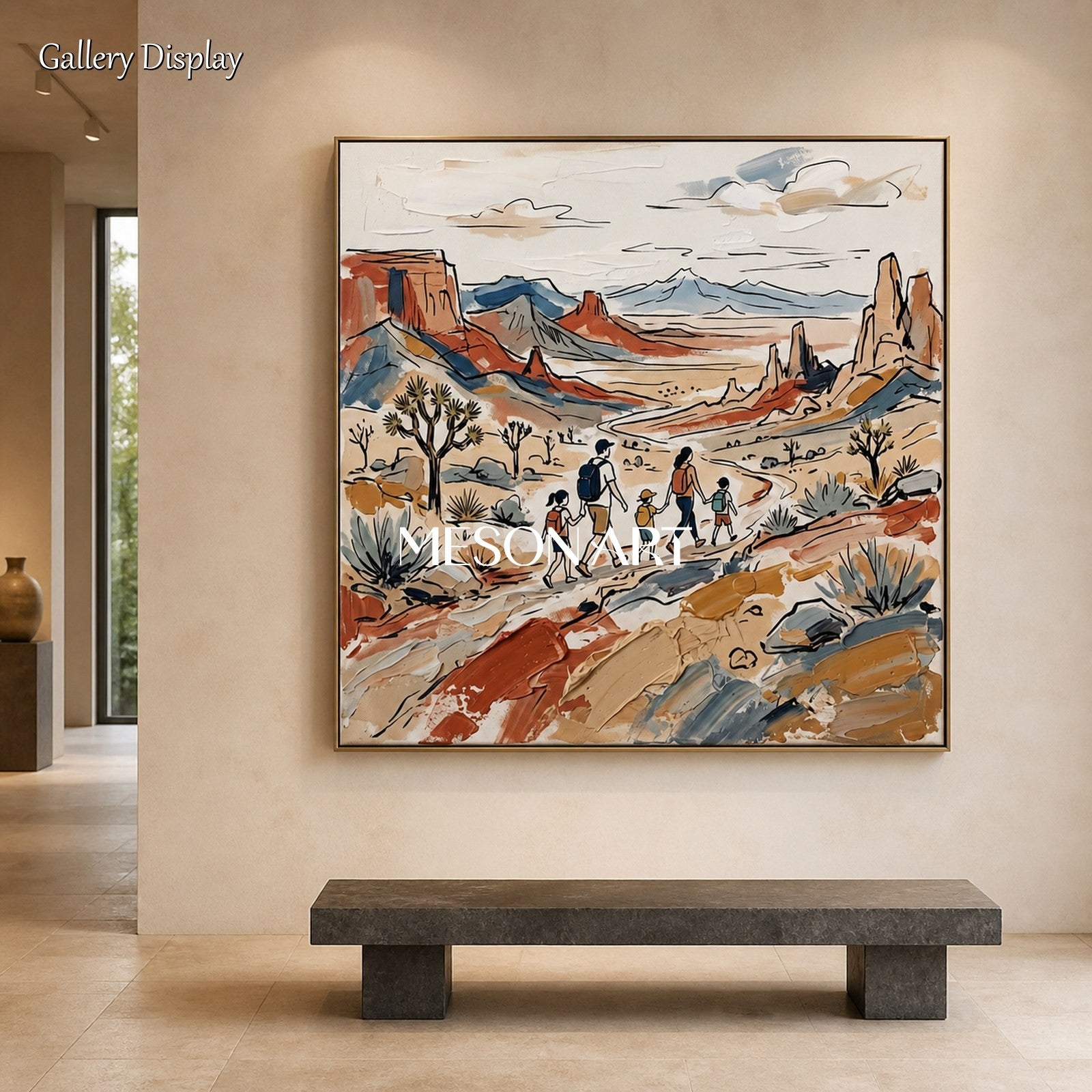 Beige And Blue Painting Contemporary Minimalist Landscape Art Square Wall Decor For Living Room By Mesonart