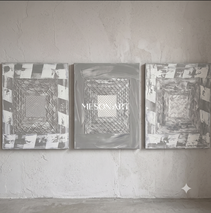 Gray Abstract Triptych With Textured Relief For Modern Living Room Decor