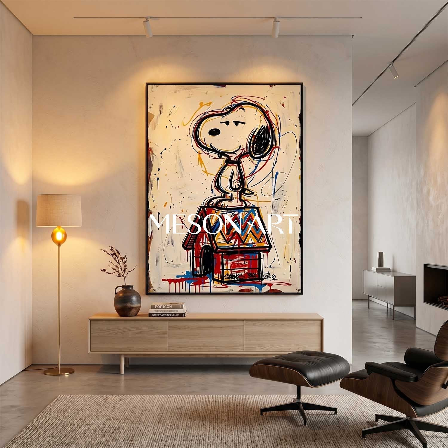 Abstract Snoopy Art Print With Bold Colors For Modern Living Room Decor