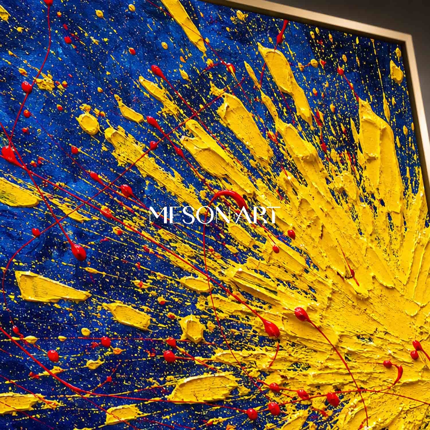 Pollock Abstract Style Painting Blue Yellow Red Explosion Art For Living Room