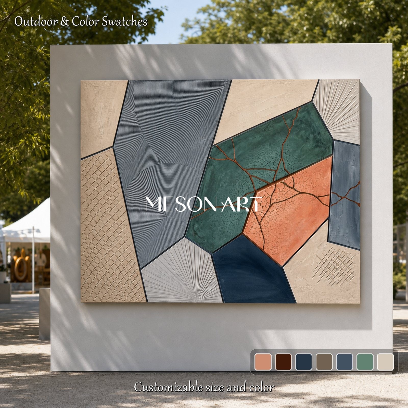 Textured Plaster Art With Cracked Finish For Modern Living Room Decor