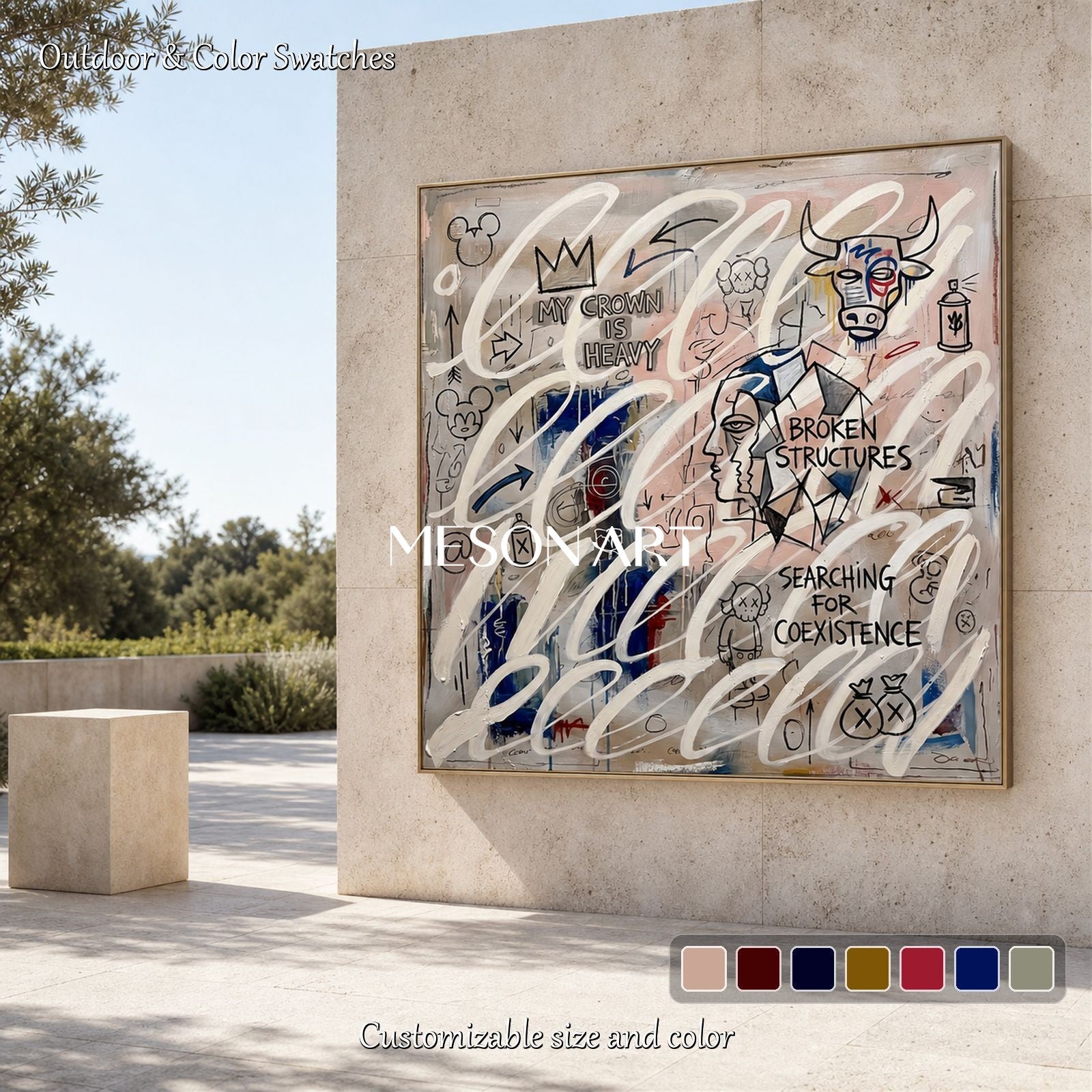 Urban Graffiti Abstract Painting With Minimalist Flow For Modern Living Room Decor