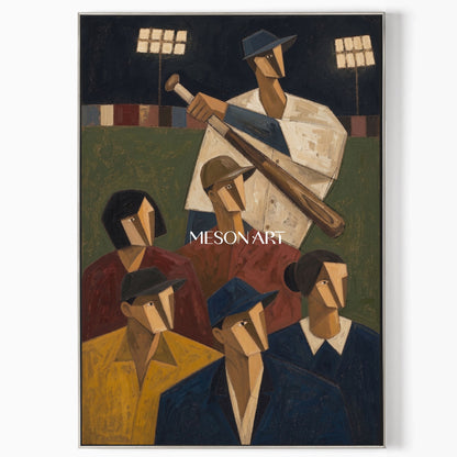 Expressionist Baseball Painting With Geometric Figures For Modern Living Room Decor
