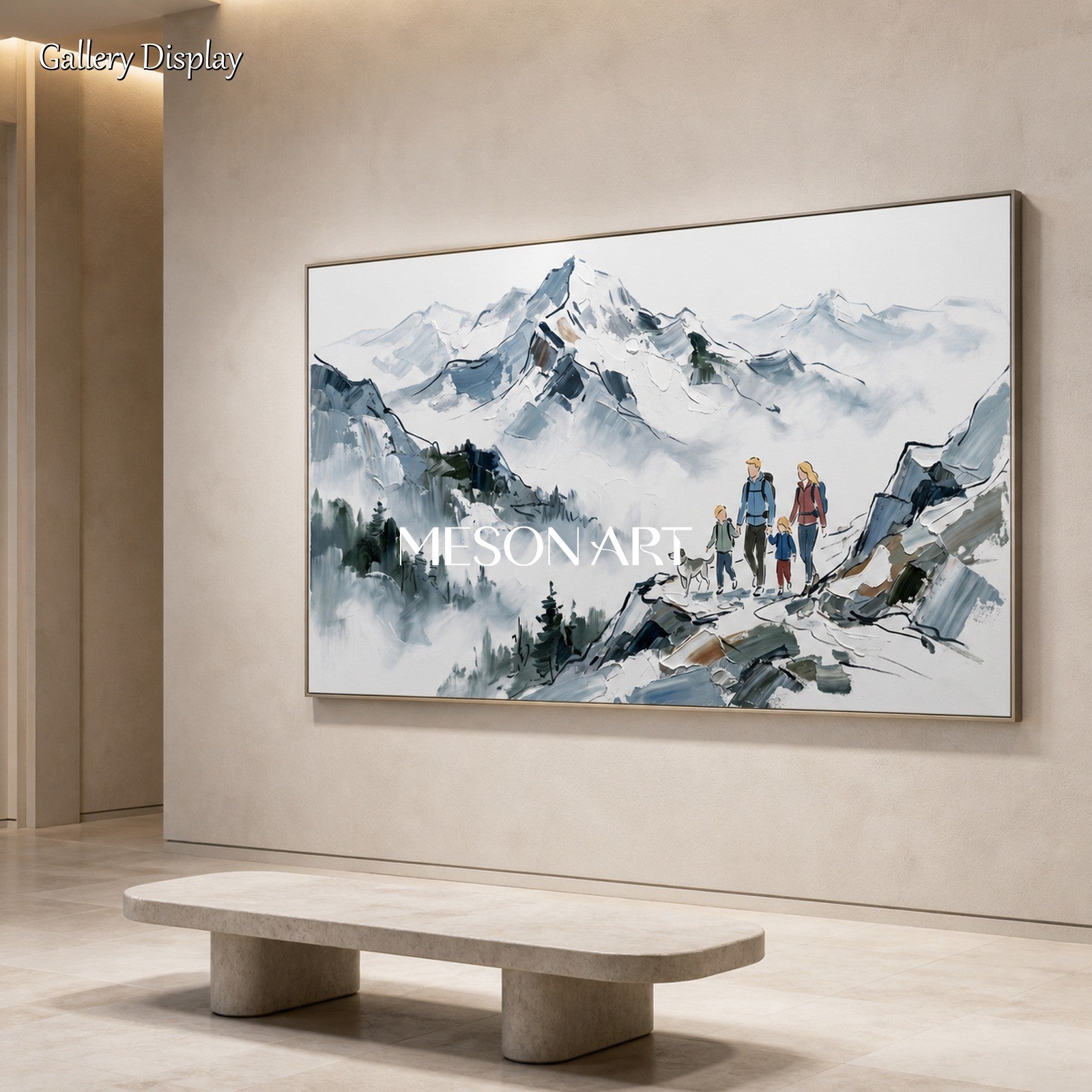White And Blue Mountain Landscape Painting Rectangular Wall Art For Living Room Original Artist Hand Painted By Mesonart